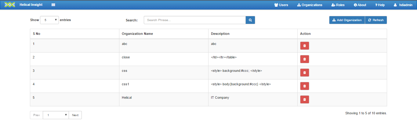 organisation tab