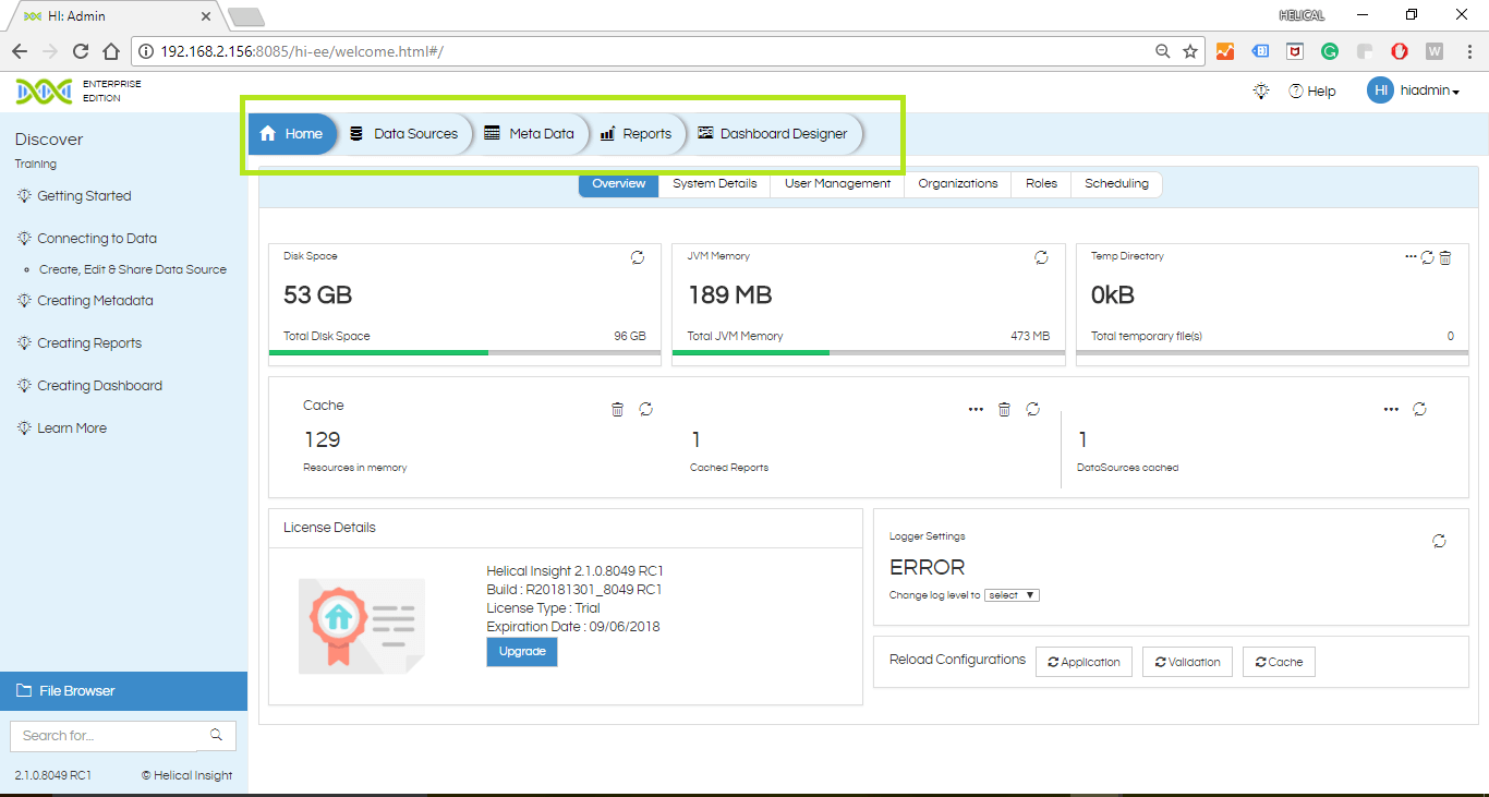 Repository UI Introduction - Helical Insight