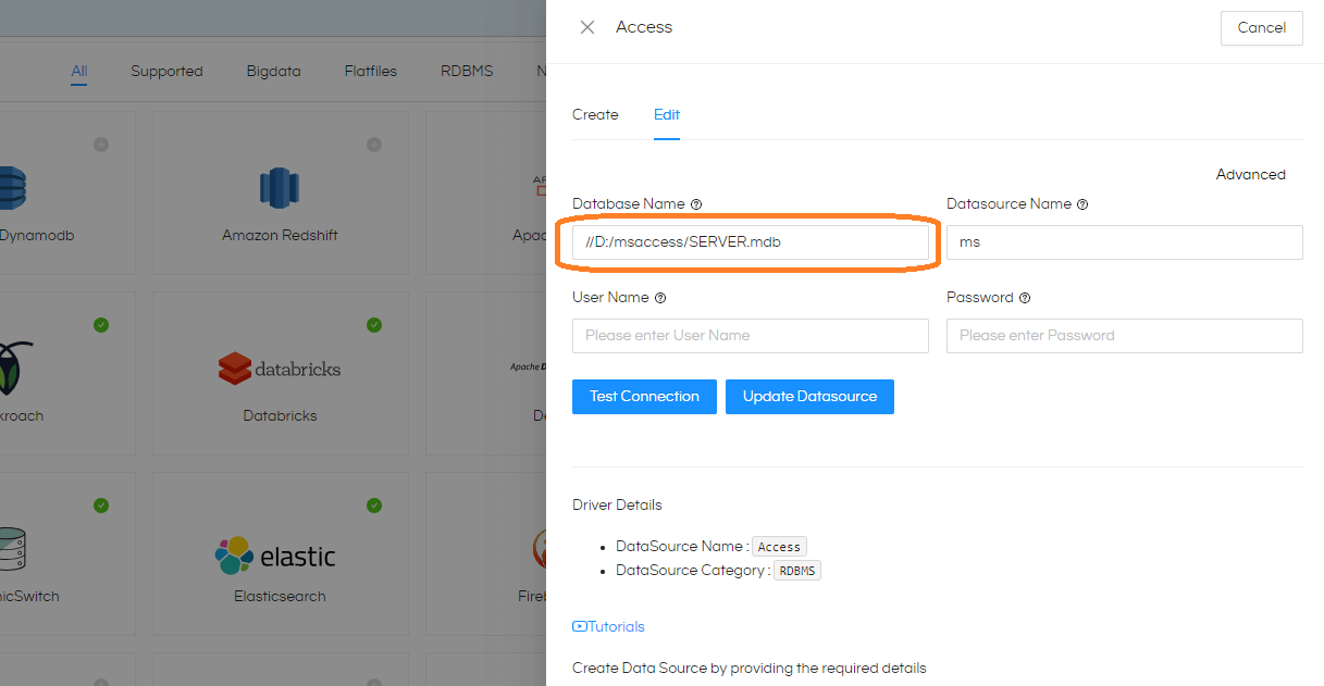 Connecting to MS Access in Helical Insight