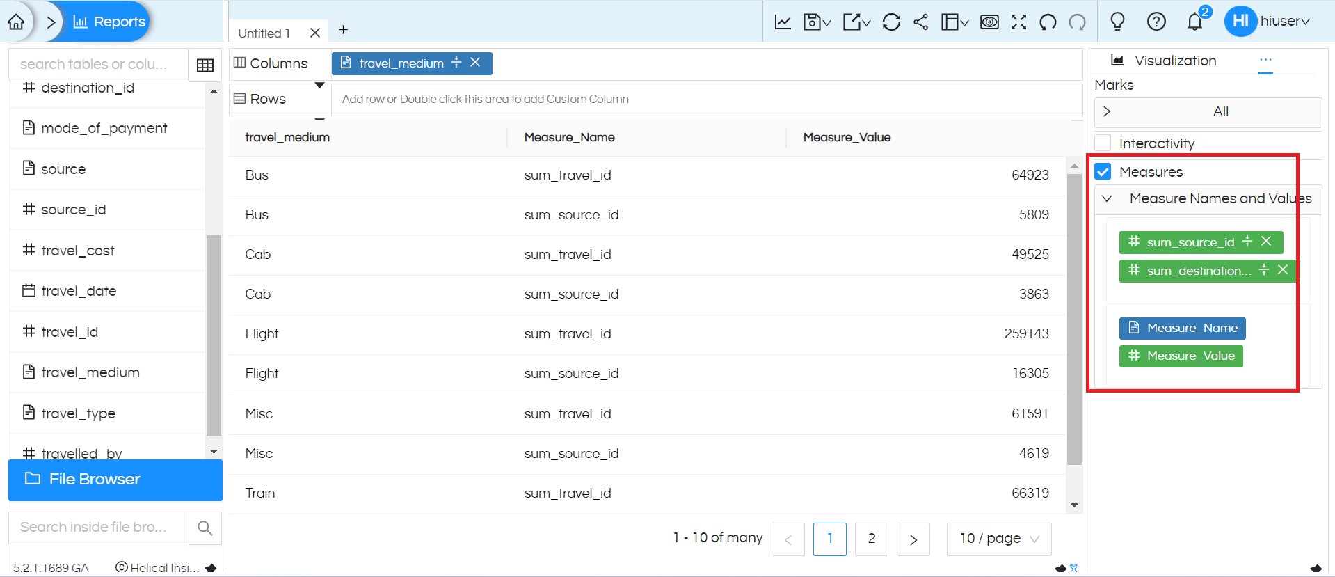 Custom Measures Name and Values Usage