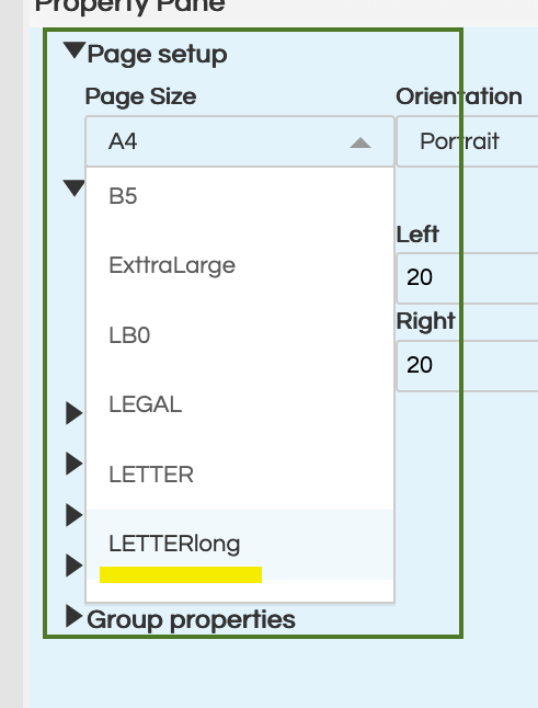 Customise Size Of Paper For Canned Report