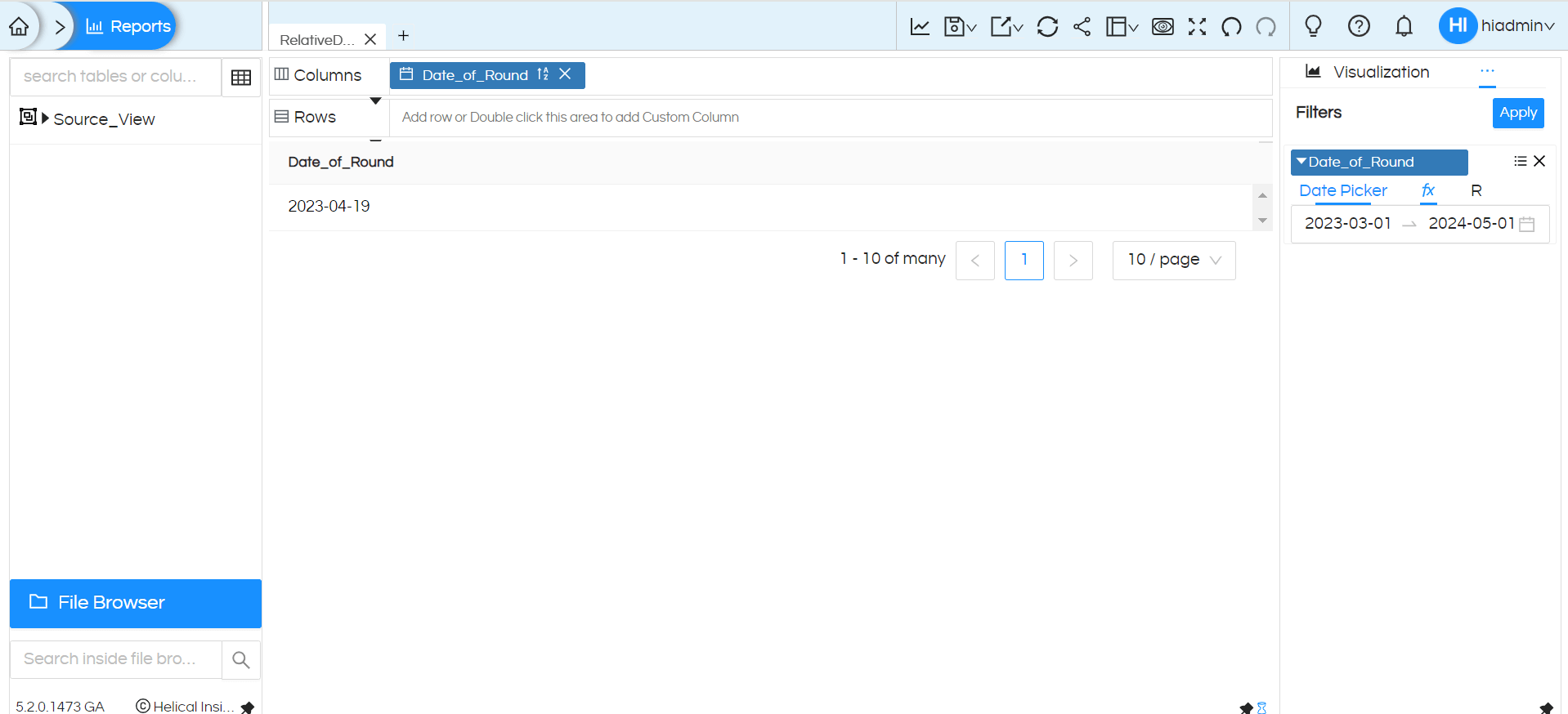 Use of Relative Date(s) filter through New window Report URL of Helical Insight Application Version 5