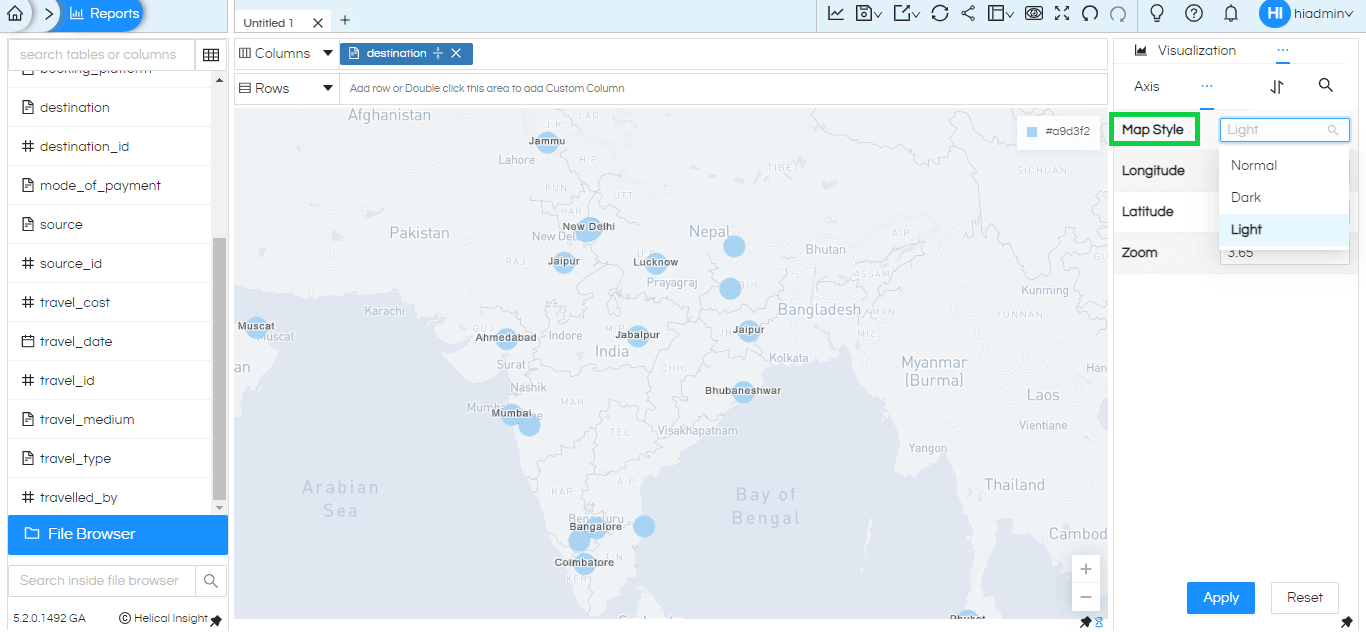 Use of ‘Map’ Property to Customize  Map Visualization In Helical Insight