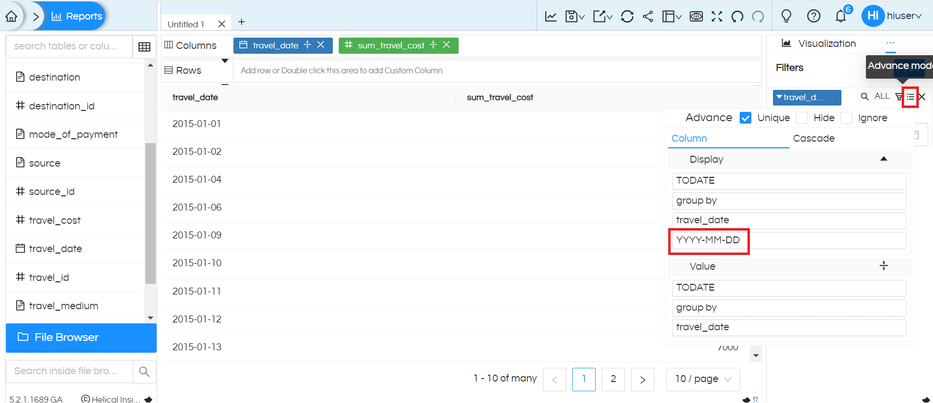 Date/Date Time Usage as Filters In Helical Insight