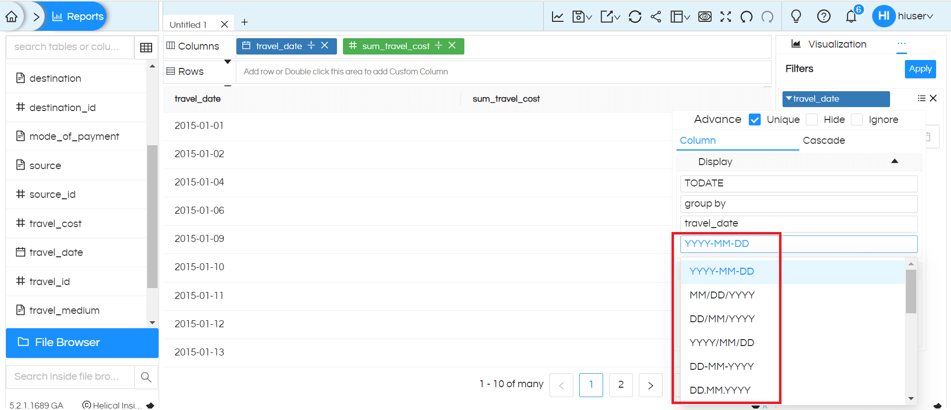 Date/Date Time Usage as Filters In Helical Insight