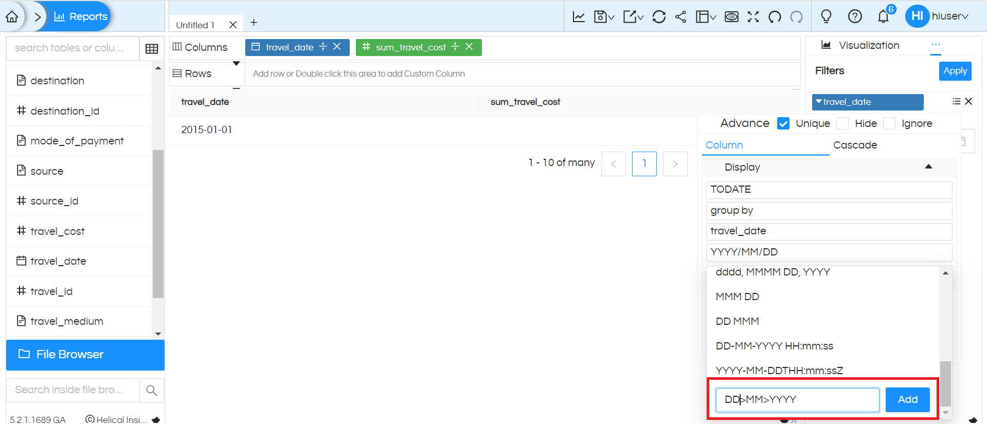 Date/Date Time Usage as Filters In Helical Insight