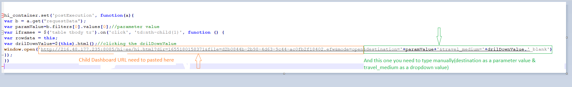 Creating custom drill down with child dashboard