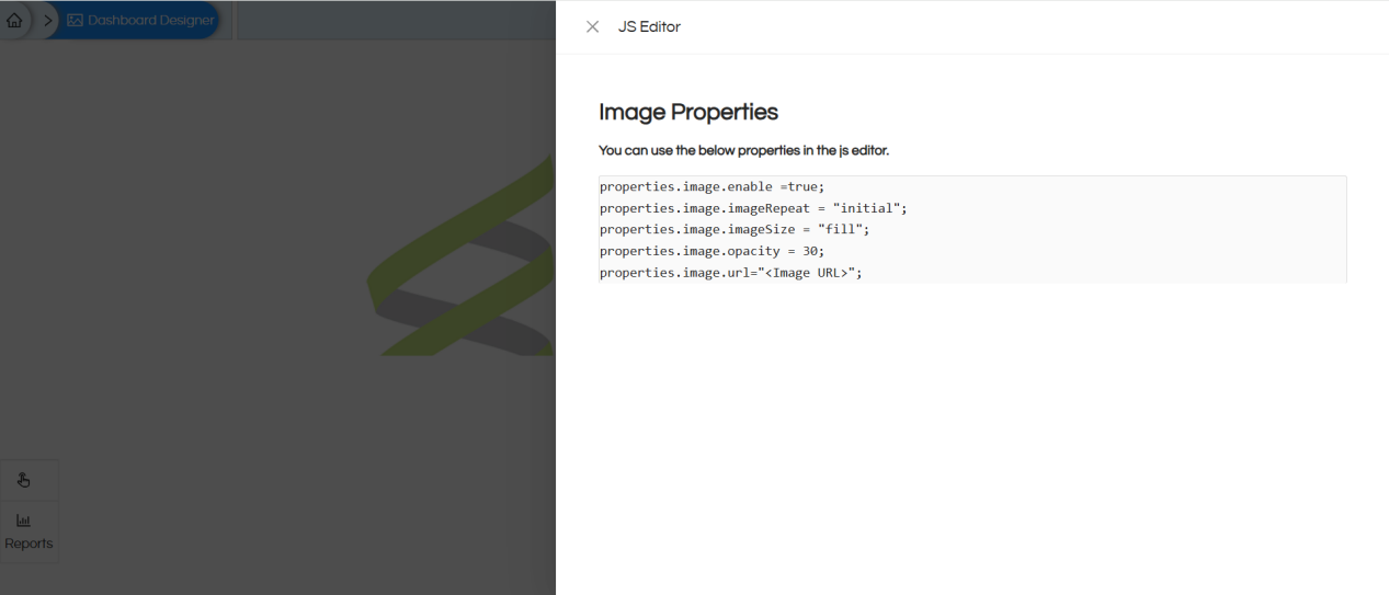 Change component (Text, Image, and Tab) properties in the Dashboard Designer using JS