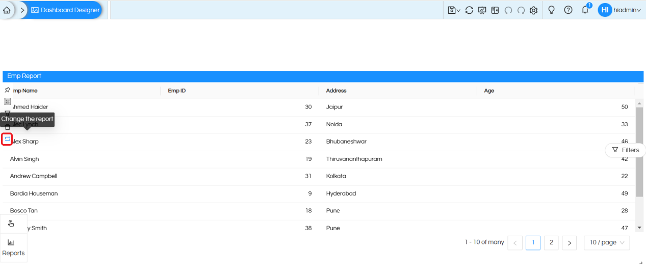 Change the report in dashboard designer