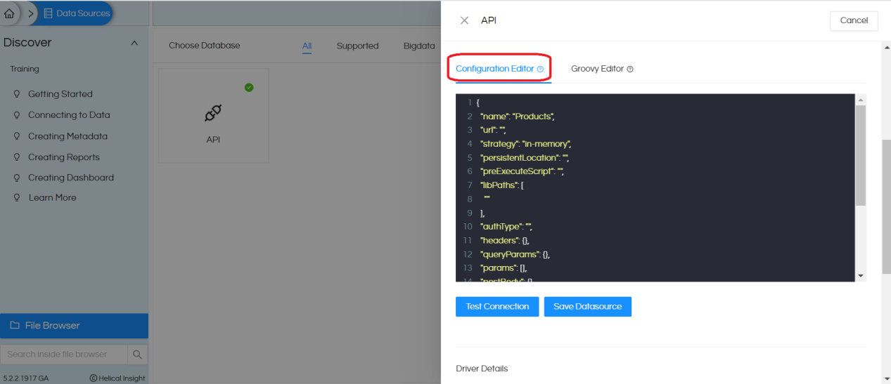 Connect and use an API as a data source in Helical Insight 5.0