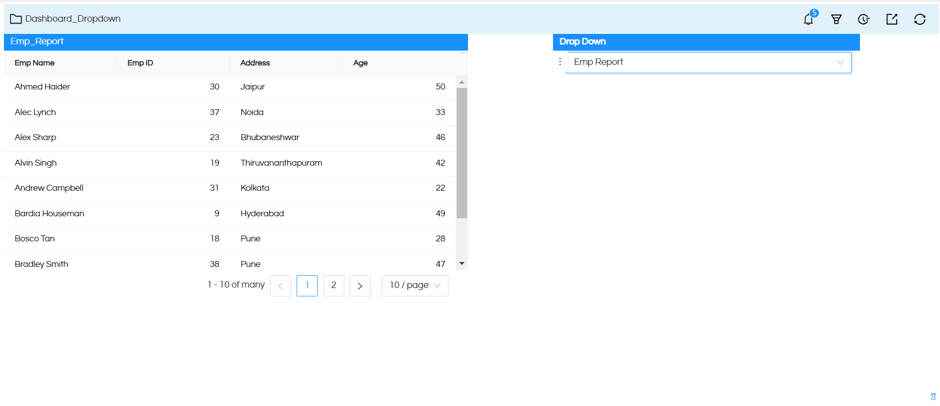 Dropdown component in the Dashboard Designer