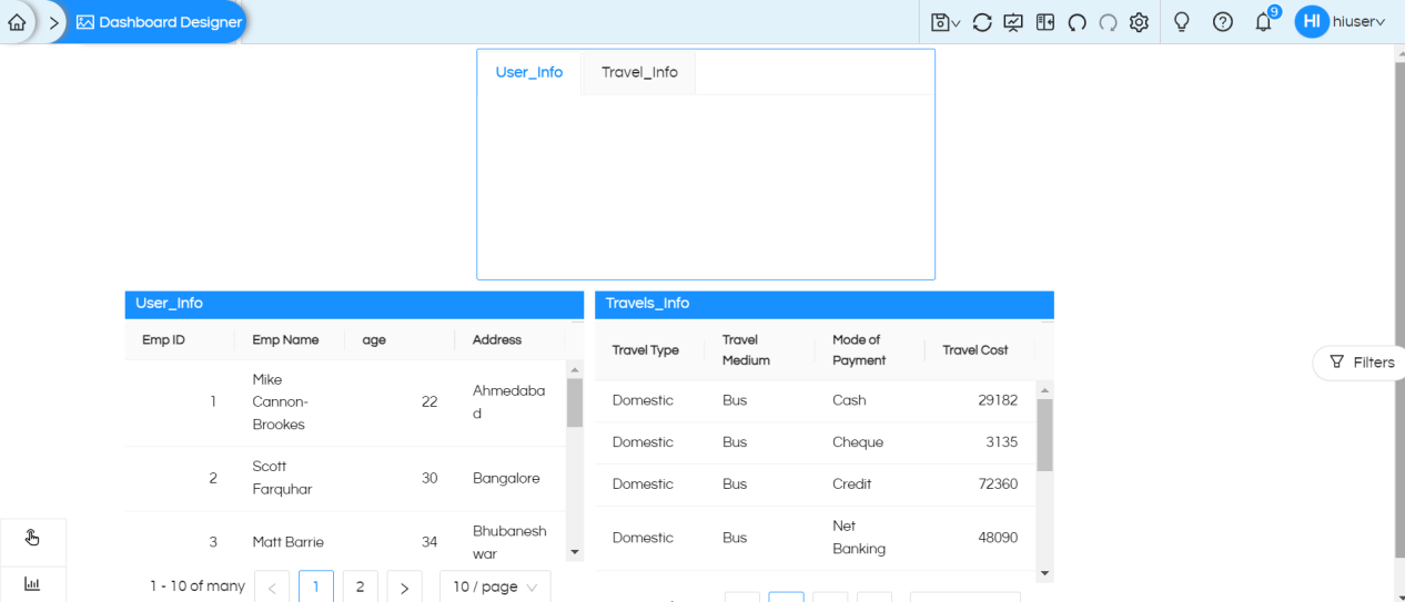 Implementation of the tab view in the Dashboard Designer