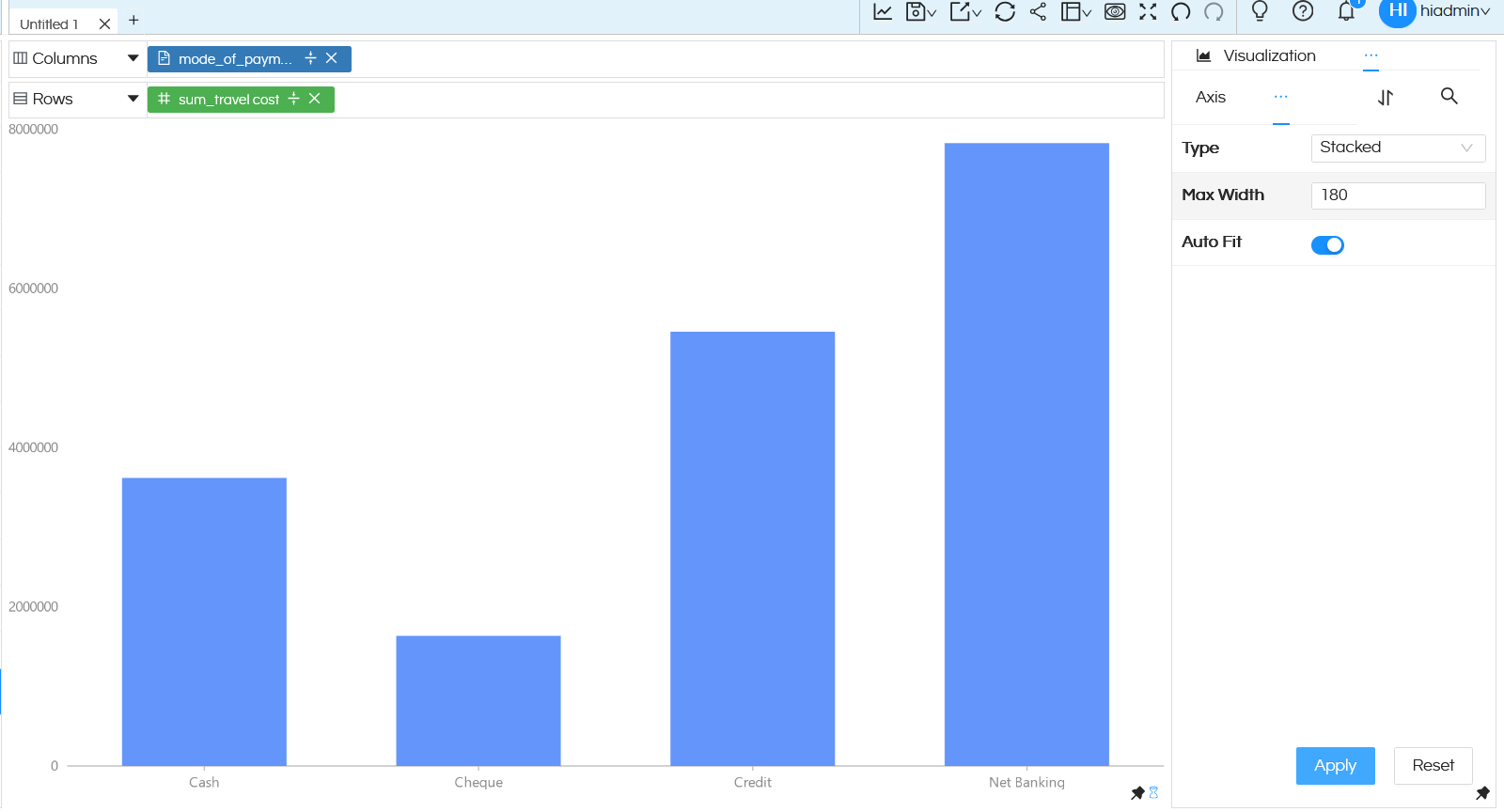 Selecting the type of bar charts in Helical Insight 5.0