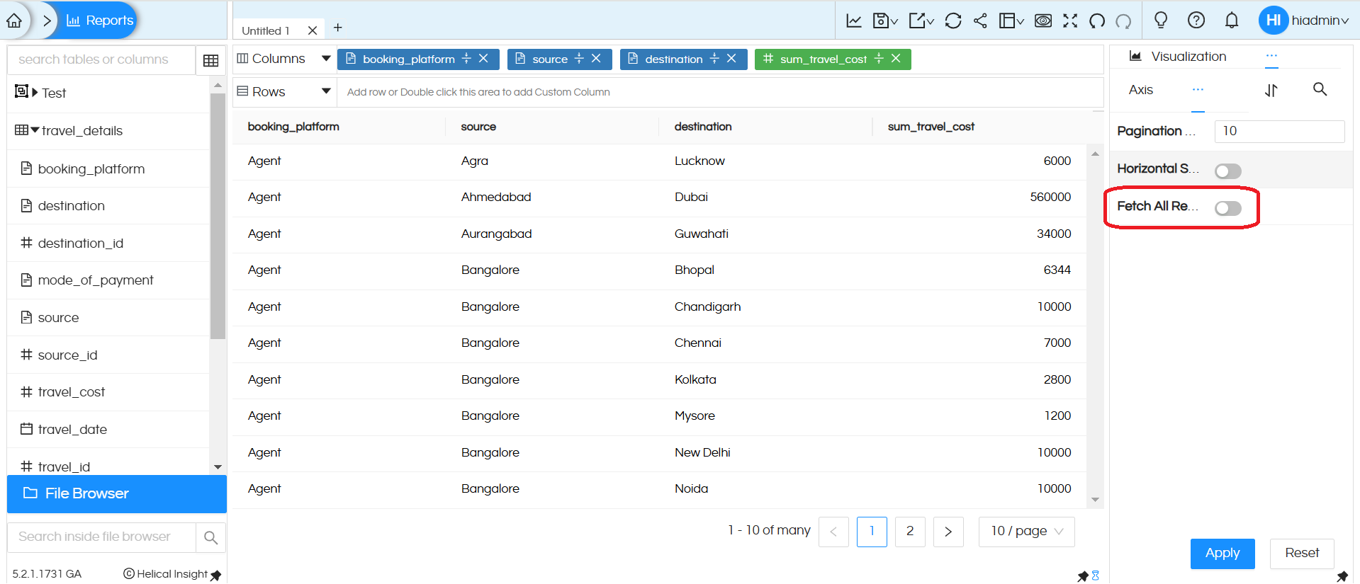 Table: UI-driven searching, sorting and column total