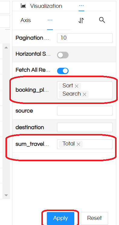 Table: UI-driven searching, sorting and column total